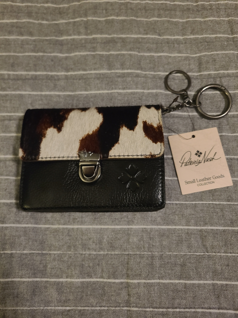 NWT Patricia Nash Cowhide & Black Leather Card Case Keychain Wallet